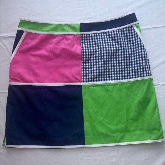 Vintage Lilly Pulitzer White Tag Patchwork Skirt Navy Green Pink Gingham sz. 10 - Picture 1 of 11